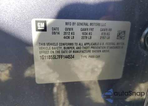 2015 Chevrolet Malibu Ls from USA, damaged, VIN 1G11B5SL7FF144534